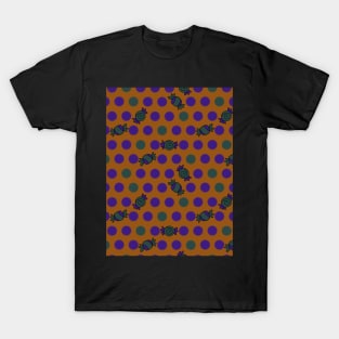 Polka Dots and Scattered Candy - Halloween Pattern - Dark Colors T-Shirt